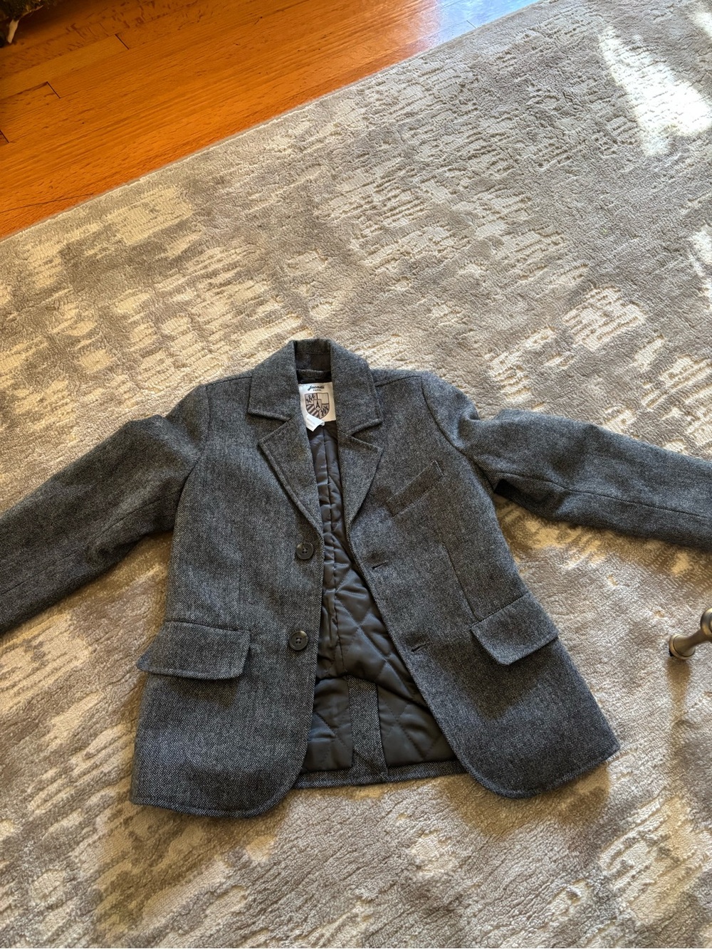 Jacadi Gray Quilted Jacket with Tweed Detail